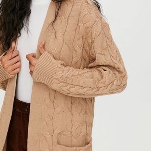 Aritzia Wilfred Oversized Cable Cardigan with Pockets in Gold Camel